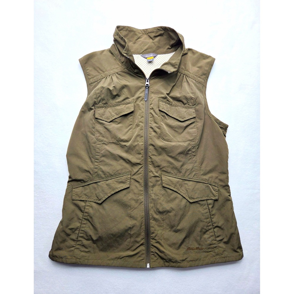 Eddie Bauer Travex Women's M Olive Utility Vest Hiking Travel Cargo Nylon